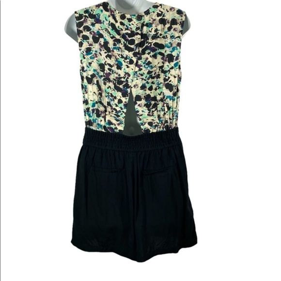 BCBGeneration Size Small Romper Black Blue Abstract Print Sleeveless - Picture 7 of 9